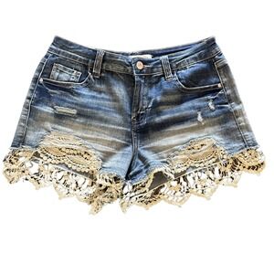 Woman's Almost Famous distressed jean shorts size 9 high rise 10" waist 30‎ BOHO